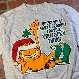 Vintage XL 90s Garfield the cat Christmas t-shirt gray Santa cartoon